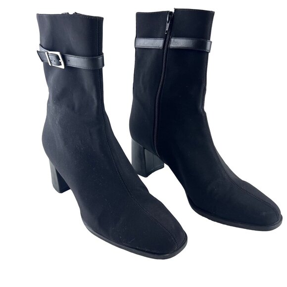 Easy Spirit Black Block Heel Ankle Boots Size 9B Womens Fabric & Leather Upper - Picture 2 of 13